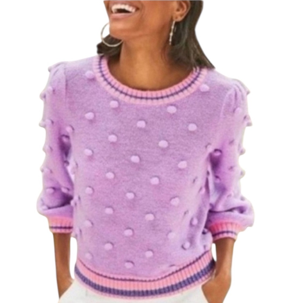 Lilly Pulitzer Dorianna Purple Iris Bobble Sweater with Metallic Stripe Trim- S